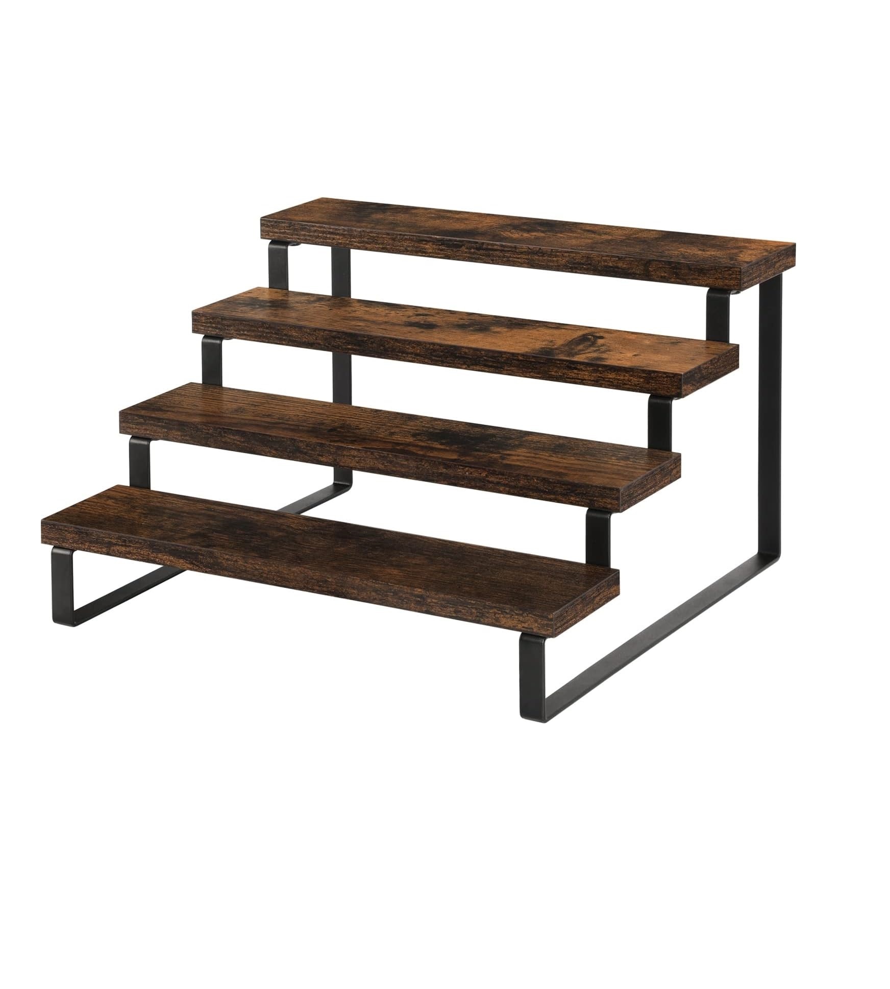 Wood Display Riser Stand Wooden Display Riser Shelf 4 Tier Kitchen Counter Shelf Spice Rack Organizer Tiered Countertop