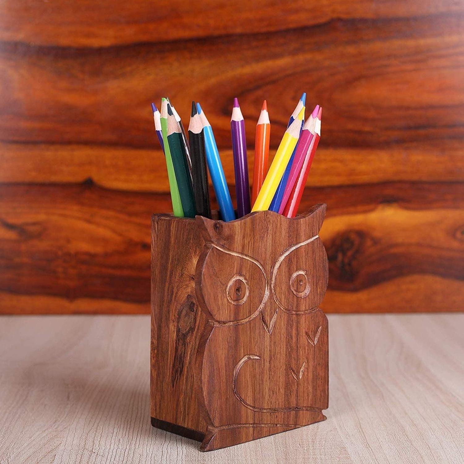 Wooden Decorative Owl Design Wooden Wooden Pen Holder & Pencil Holders Handmade Traditional Desk Supply School Office