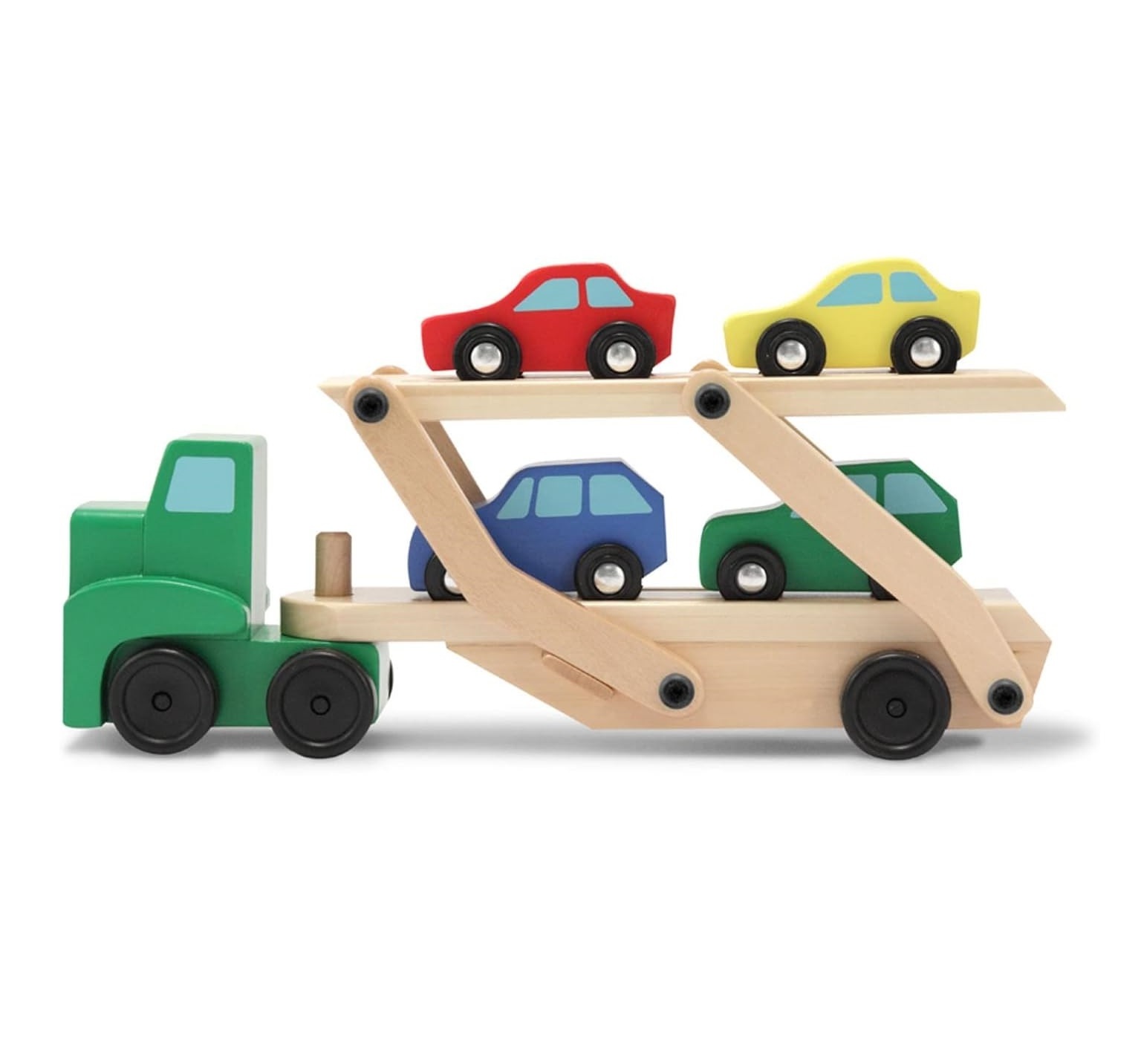 Car Carrier Truck and Wooden Toy Set With 1 Truck and 4 Cars Wooden Vehicle Toys Push And Go Wooden Trucks For Toddler