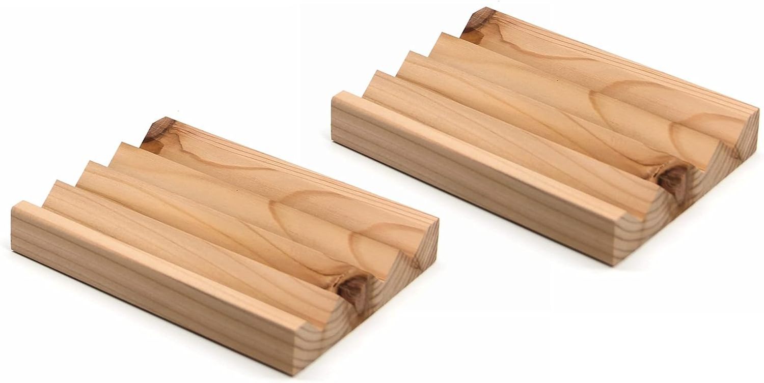 (2 Pack Cedar Large) Cedar Soap Dish - Handcrafted 100% Wood soap Dish - Saver - - Soap Saver Tray