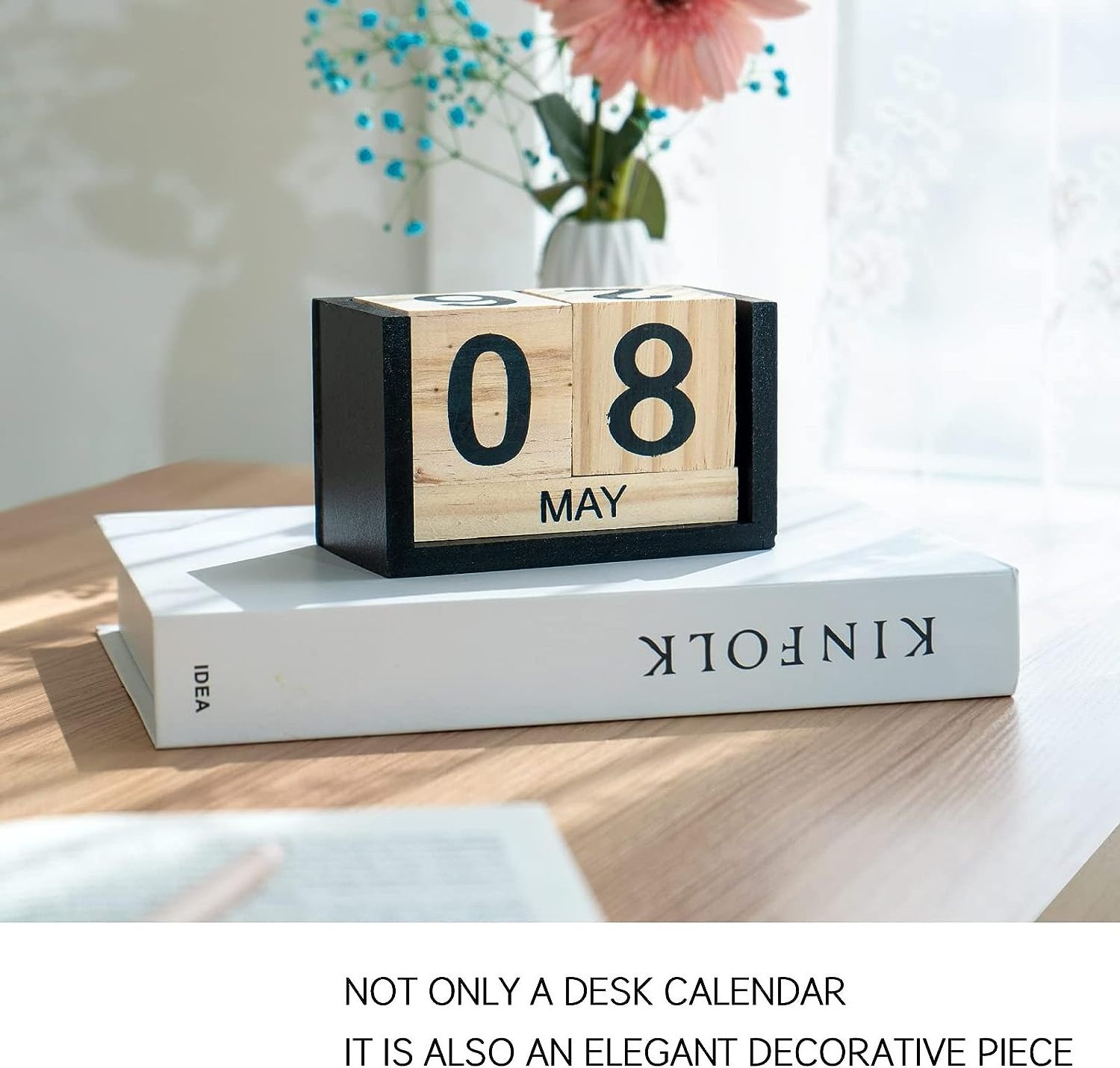 Wooden Desk Blocks Calendar Perpetual Block Month Date Display Large Black Wood Color calendar for Perpetual desk planet