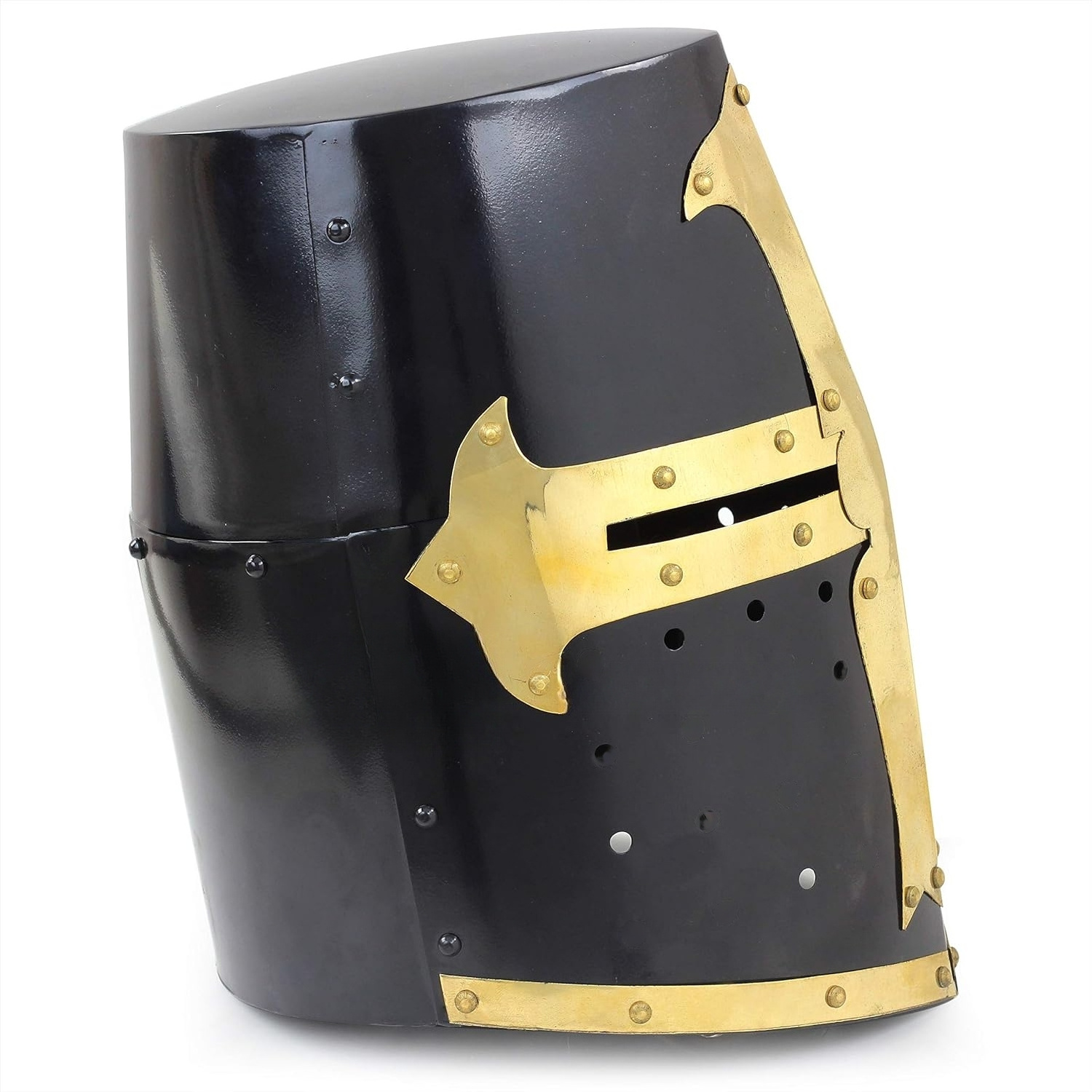 Medieval Knight Crusader Templar Helmet Black Mason Brass Cross With Liner | Halloween Party Costume Face Mask Helmets