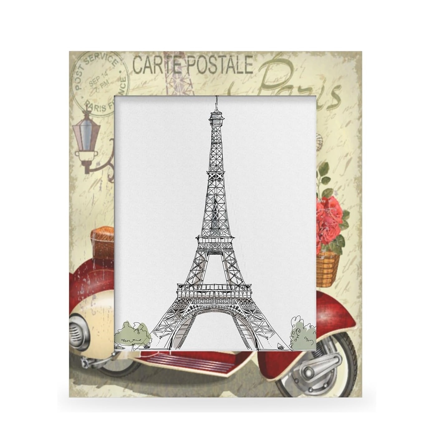 Paris Poster Vintage 8x10 Picture Frame for Home Bedroom Living Room Paris Design Wooden Photo Frame for Display Desktop or Wall