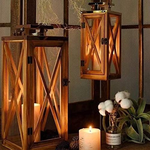 16 Pcs Wooden Candle Lantern Set Includes 8 Rustic Wedding Centerpieces for Table Farmhouse Wooden Candle Holder and 8 Flameless