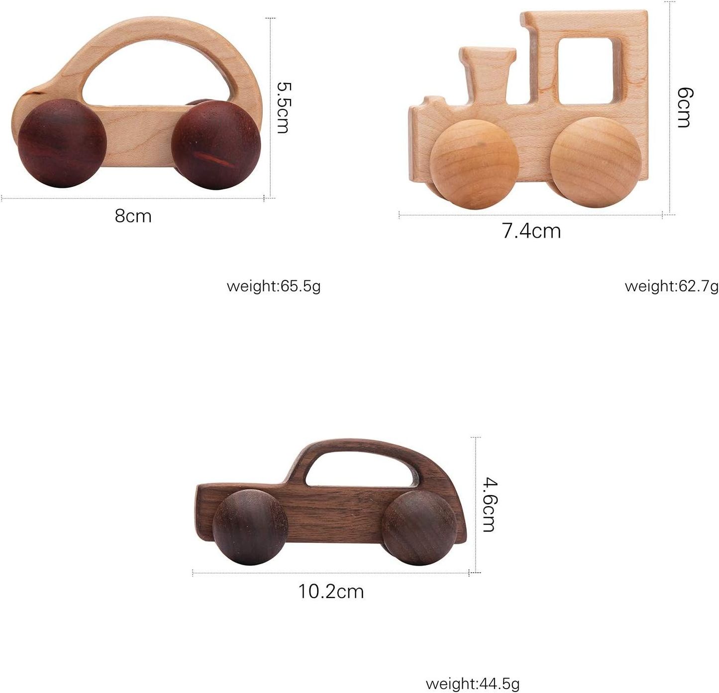 3PCS Wooden Baby Toys Grasping Toys Push Car Montessori Wooden Toy Vehicles DIY and Wood Crafts for Kids