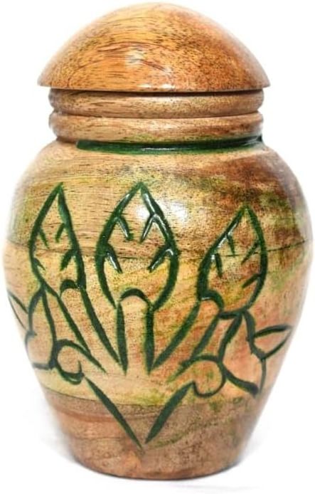 Handcrafted Wooden Cremation Urn Decorative Memorial Plant Designer Urn with Lid for Adult Ashes Funeral Urn