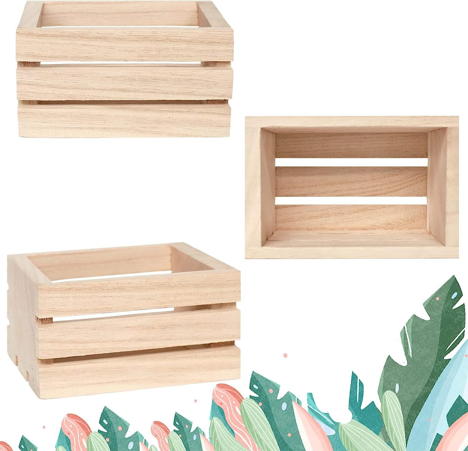 4 Pack Mini Rustic Wooden Crates, Decorative Crates Unfinished Wood Box, Crate Storage Box for Kitchen