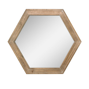 Decorative 24" Hexagon Hanging Wall Mirror with Natural Wood Frame and Attached Hanging Bracket Rustic Farmhouse Decor