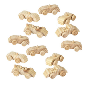 Unfinished Paintable Wooden Cars Set of 12 - DIY Toys and Wood Crafts for Kids Party Favors and Activities