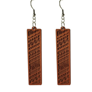 45mm Natural Wood Carved Hawaiian Polynesian Dangle Dangling Hypoallergenic Surgical Steel Hook Earrings Jewelry Vintage