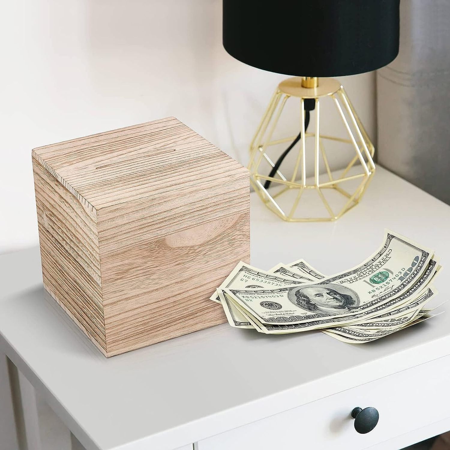 Piggy Bank for Adults Creative for Real-Money Natural Wood Money Box Can Only Save The Piggy Bank That Cannot be Taken Out