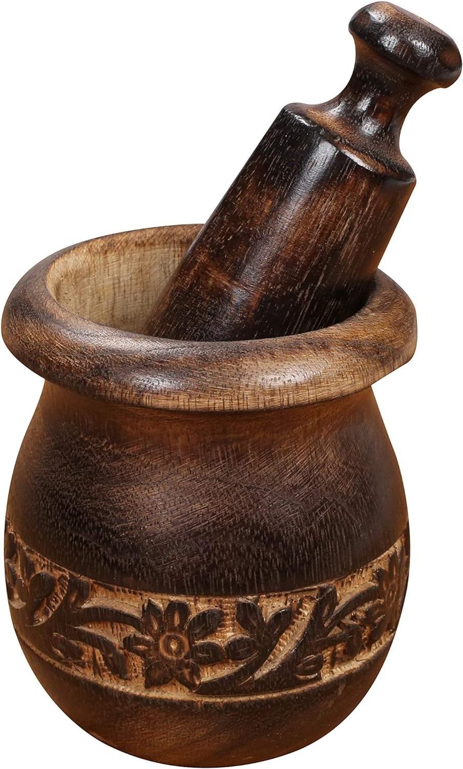 Wooden Hand Carved Mortar and Pestle Grinder/Chopper for Herbs for Garlic Press Coffee Grinder Herb Spice Masher Ginger