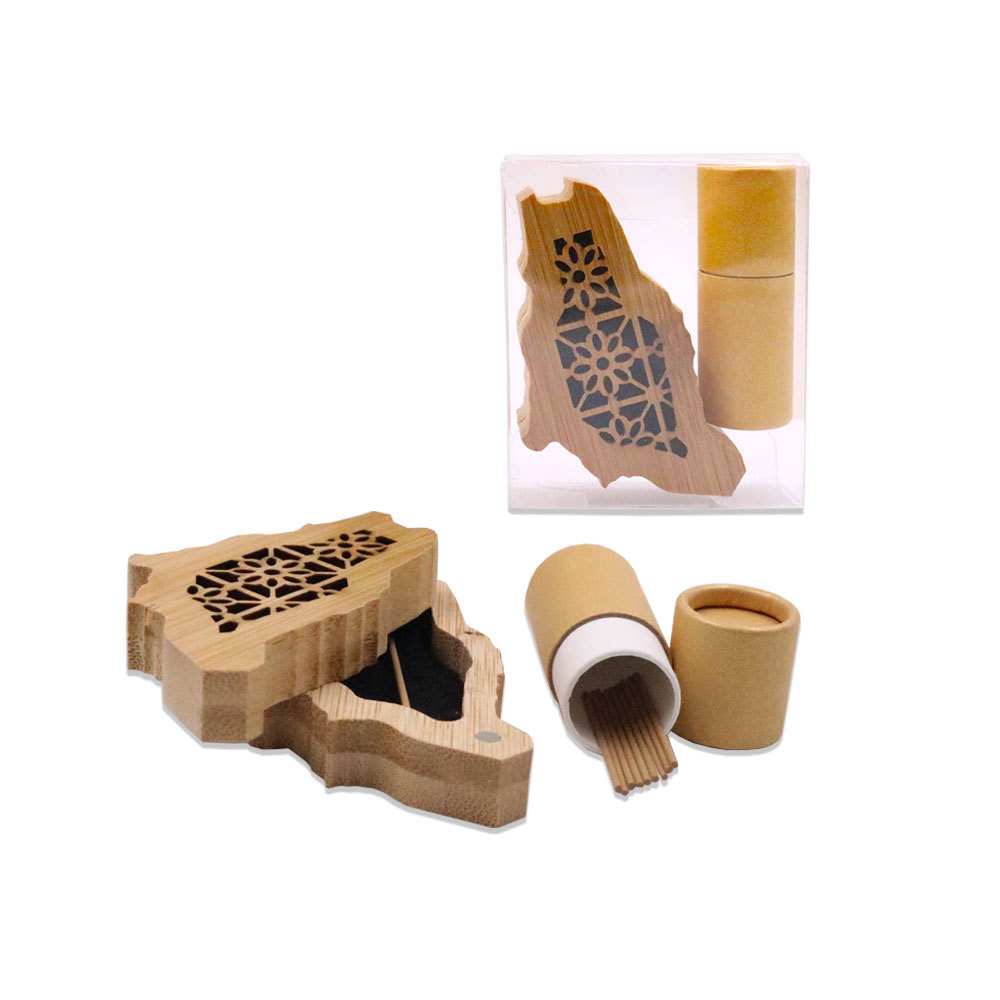 Bakhoor Bosidin- Mini Wooden Oud Incense Burner Saudi Arabia Map Design with 10pcs 1.3mm Oud Sticks