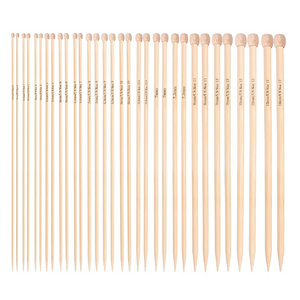 Bamboo Knitting Needle Set - 16 Pairs of Wooden Straight Knitting Needles with Storage Case - Single Pointed