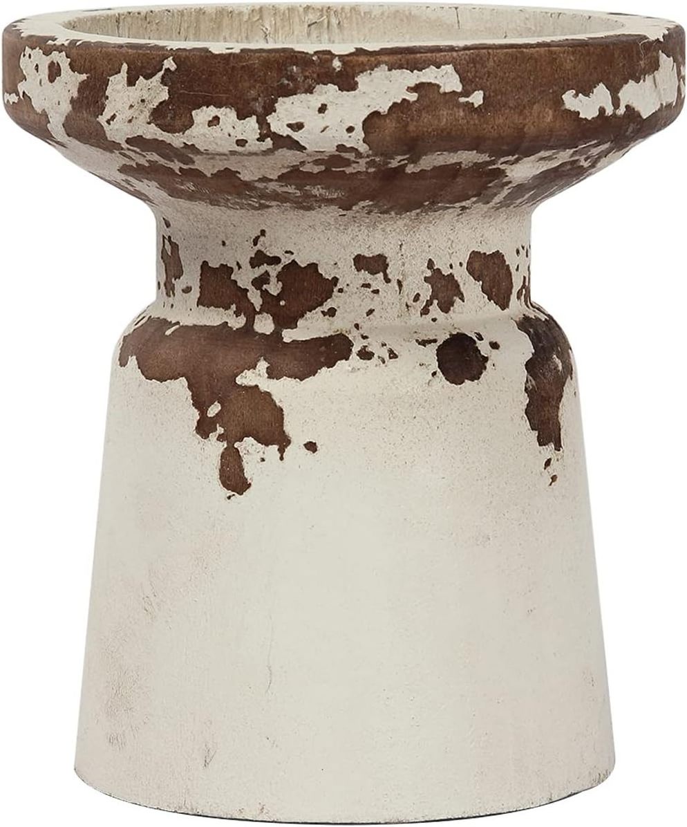 Rustic Wood Candle Holders Pillar Distressed White Candle Holder Wooden Candlestick Farmhouse Candle Holders Vintage Pillar