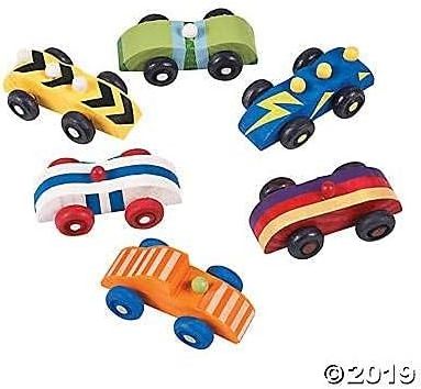 Unfinished Paintable Wooden Cars Set of 12 - DIY Toys and Wood Crafts for Kids Party Favors and Activities