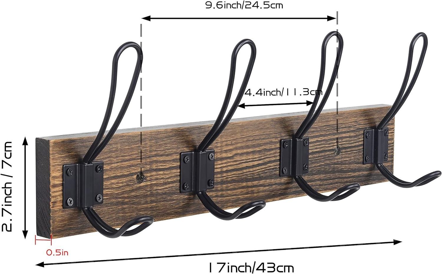 Solid Pine Wood Towel Rack Rustic Coat Rack Wall Mounted Coat Hook with 4 Farmhouse Hooks Rustic Towel Racks for Bathroom