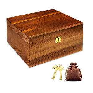 Wooden Storage Box with Hinged Lid and Locking Key Large Premium Solid Acacia Keepsake Chest Box -Storage Space to Organize