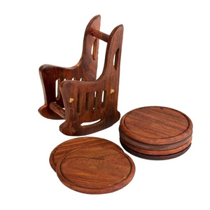 Set of 6 Wooden Coasters with Chair Shape Holder for Tea Coffee Beer Wine Glass Drinks Table Top Protection for Any Table