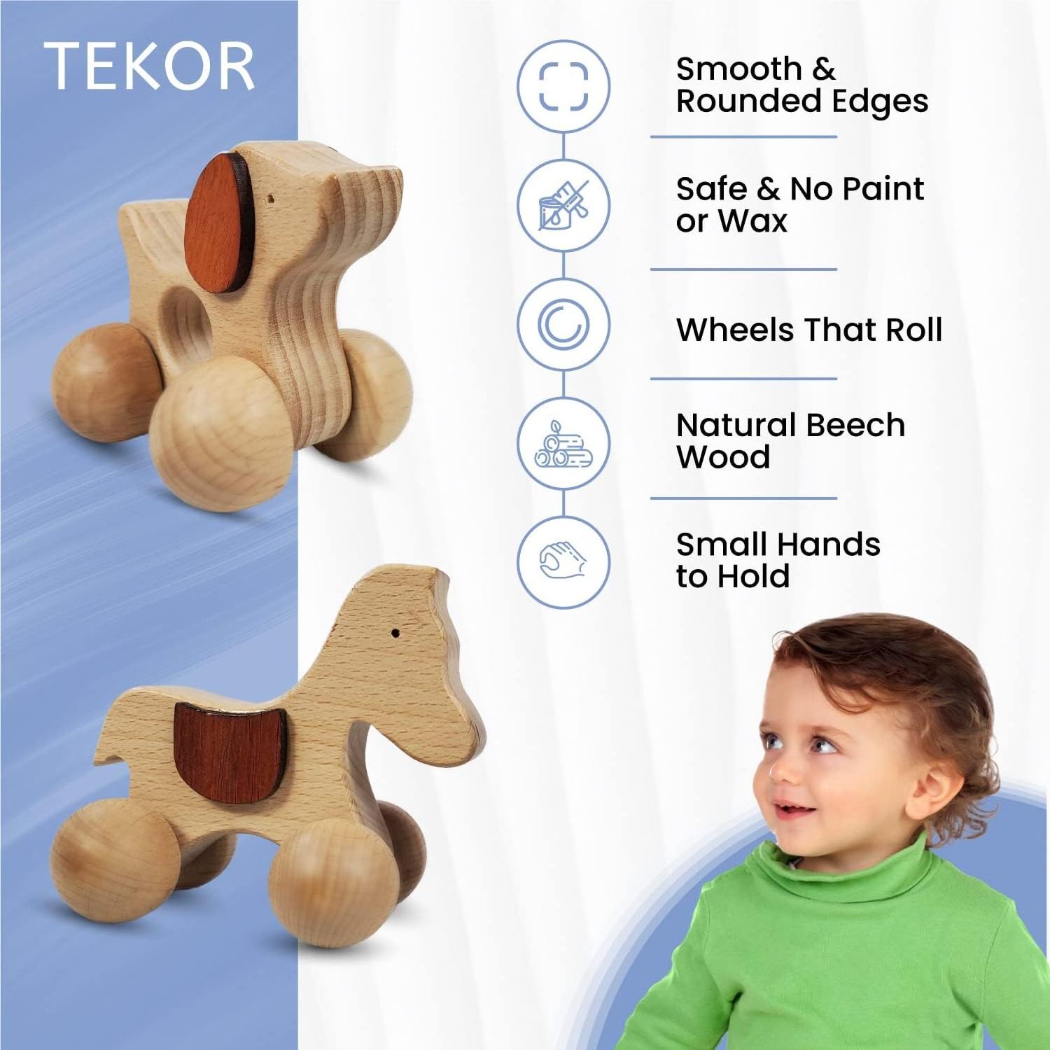 Wooden Animal Push Toy with Wheels for Baby Toddler Grasping & Teething Montessori Wood Animal Car for Motor Smooth (Pack of 2)