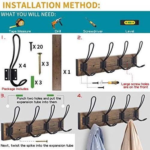 Solid Pine Wood Towel Rack Rustic Coat Rack Wall Mounted Coat Hook with 4 Farmhouse Hooks Rustic Towel Racks for Bathroom