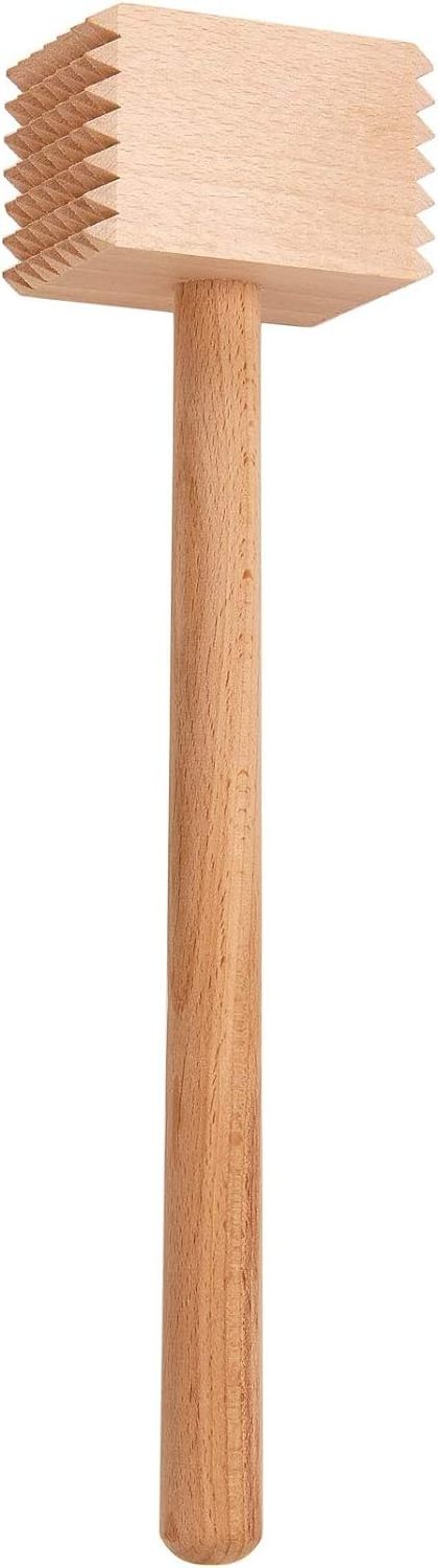 Wooden Meat Tenderizer Mallet Marinating Prep Tool Double Sided FSC-Certified Beechwood 12.5-Inches