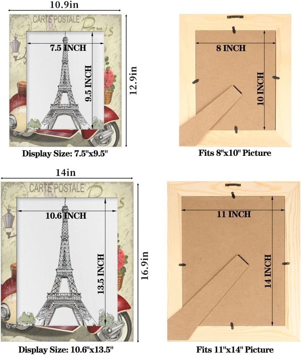 Paris Poster Vintage 8x10 Picture Frame for Home Bedroom Living Room Paris Design Wooden Photo Frame for Display Desktop or Wall