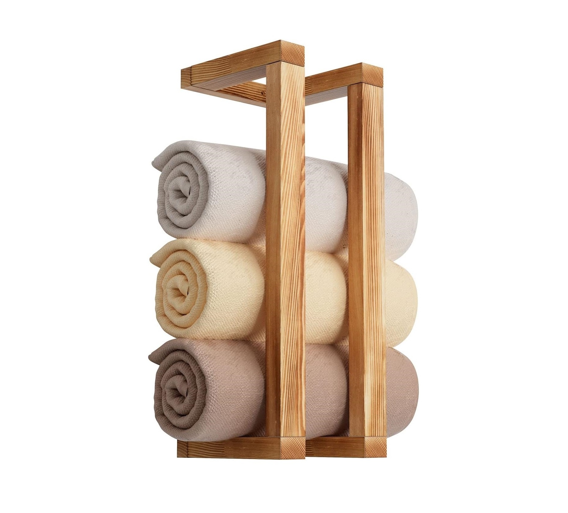 Wooden Towel Rack for Bathroom, 18.8 Inch Wall Mounted Towel Holder with Installation Tool, Decorative Pine Towel Shelf