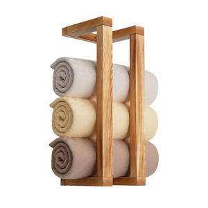 Wooden Towel Rack for Bathroom, 18.8 Inch Wall Mounted Towel Holder with Installation Tool, Decorative Pine Towel Shelf