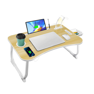 Laptop Bed Desk Table Tray with USB Charge Port Cup Holder and Storage Drawer Portable Laptop Stand for Bed Sofa