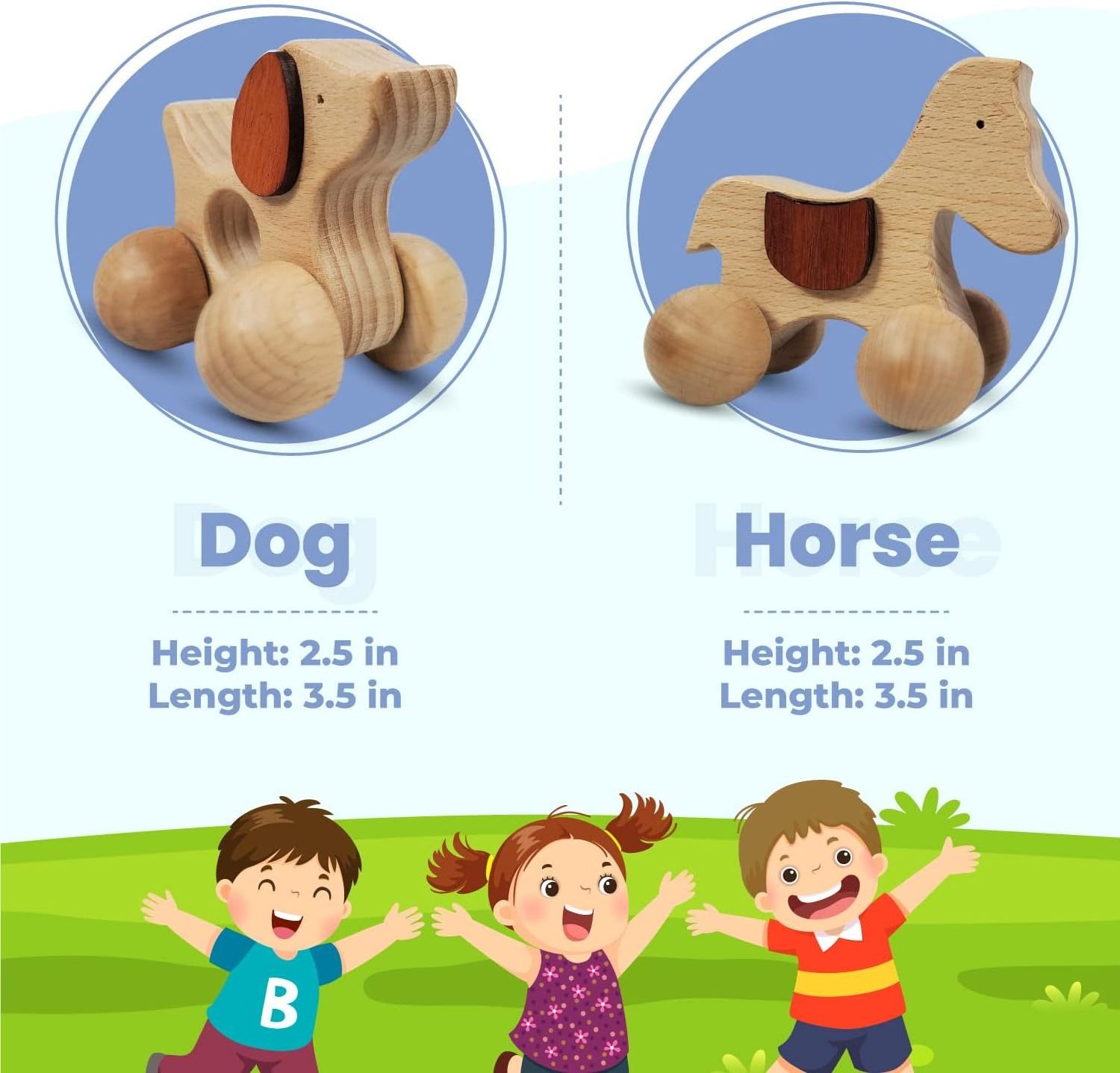 Wooden Animal Push Toy with Wheels for Baby Toddler Grasping & Teething Montessori Wood Animal Car for Motor Smooth (Pack of 2)