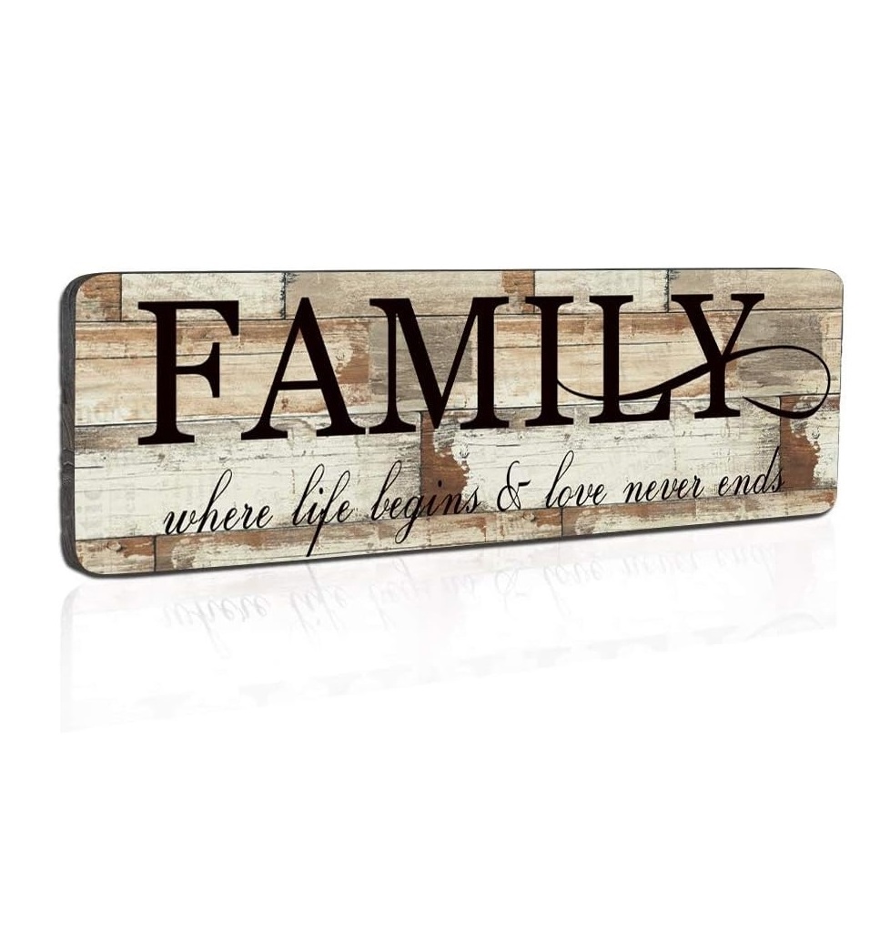 Wood Wall Decor Sign Family Wall Art Sign Home Inspirational Motto Printed Plaque Sign-Family, Where Life Begins and Love Never