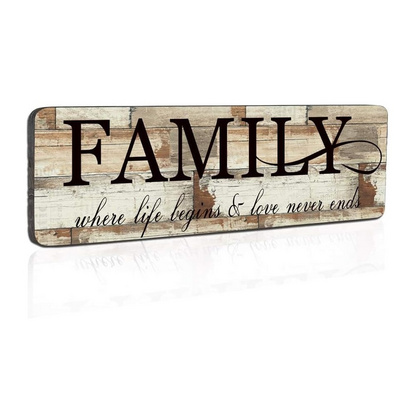 Wood Wall Decor Sign Family Wall Art Sign Home Inspirational Motto Printed Plaque Sign-Family, Where Life Begins and Love Never