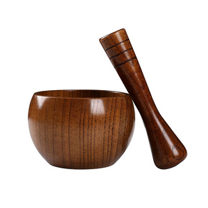 Wood Mortar and Pestle Set Wood Grinder Bowl for Guacamole, Salsa, Herb Crusher and Pill Manual Bowl Seasonings Pill Crusher