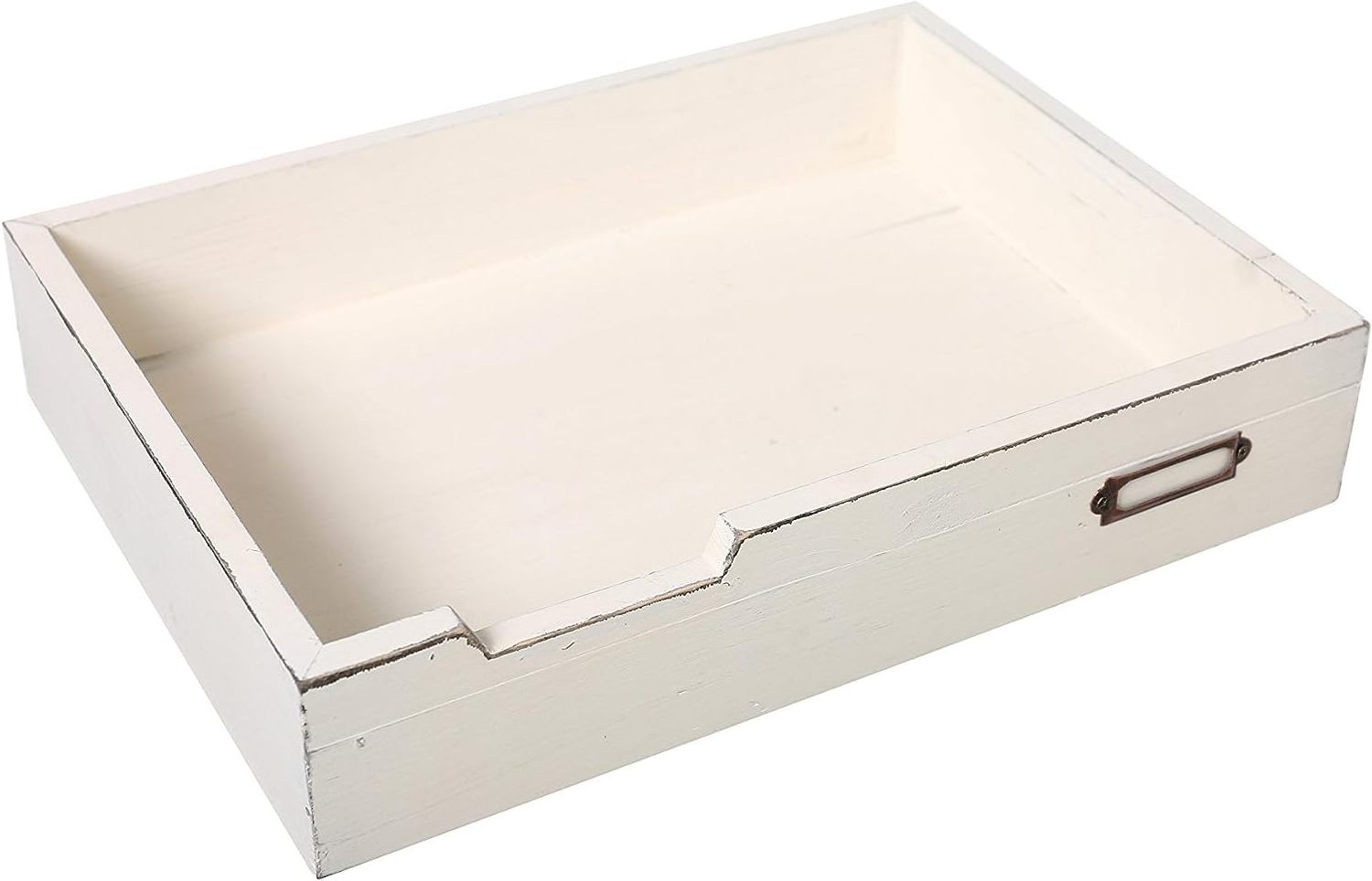 Stackable Vintage White Wood Paper Tray Office Desktop Supplies, File & Document Storage Letter Tray with Label Holder