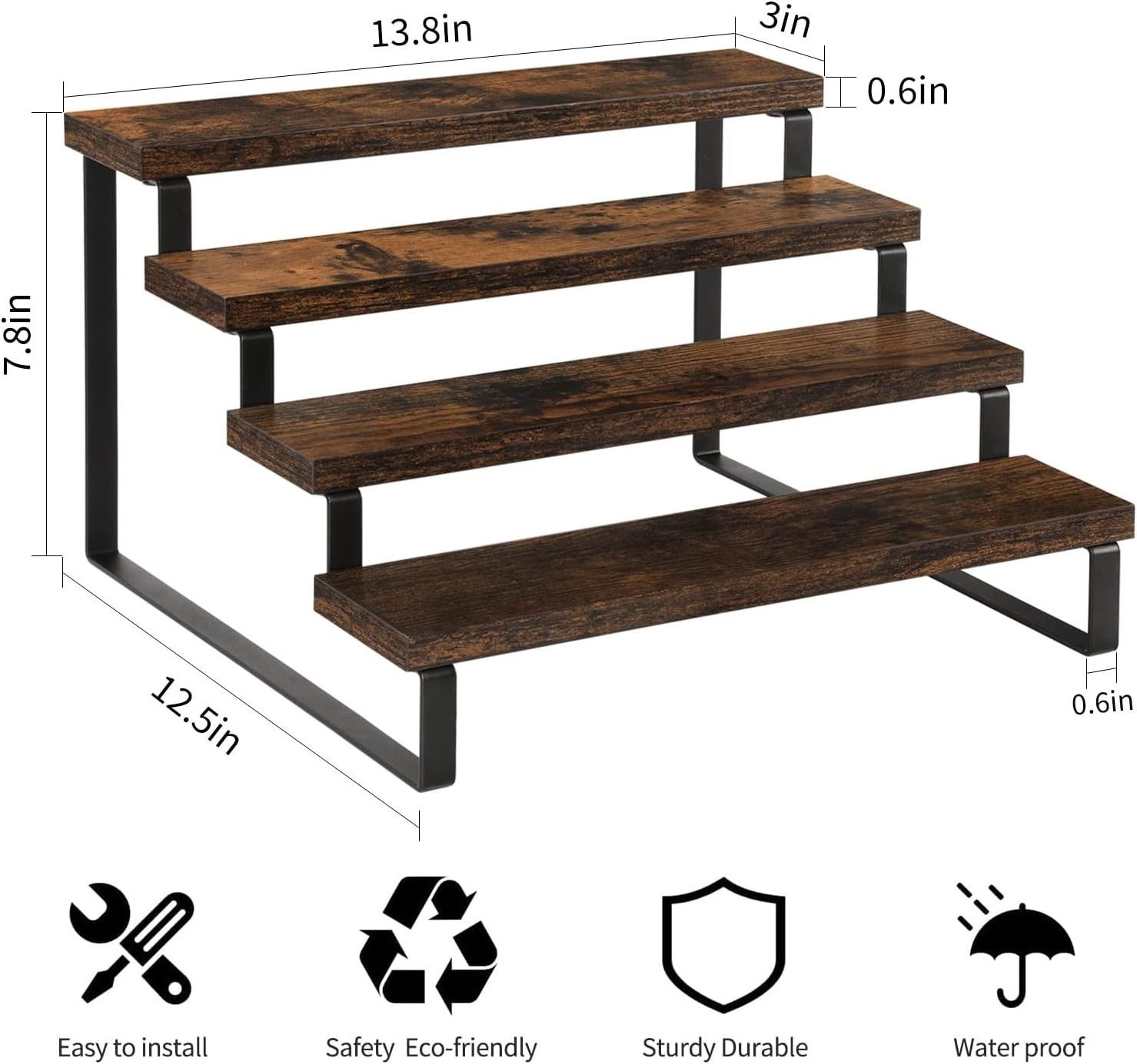 Wood Display Riser Stand Wooden Display Riser Shelf 4 Tier Kitchen Counter Shelf Spice Rack Organizer Tiered Countertop