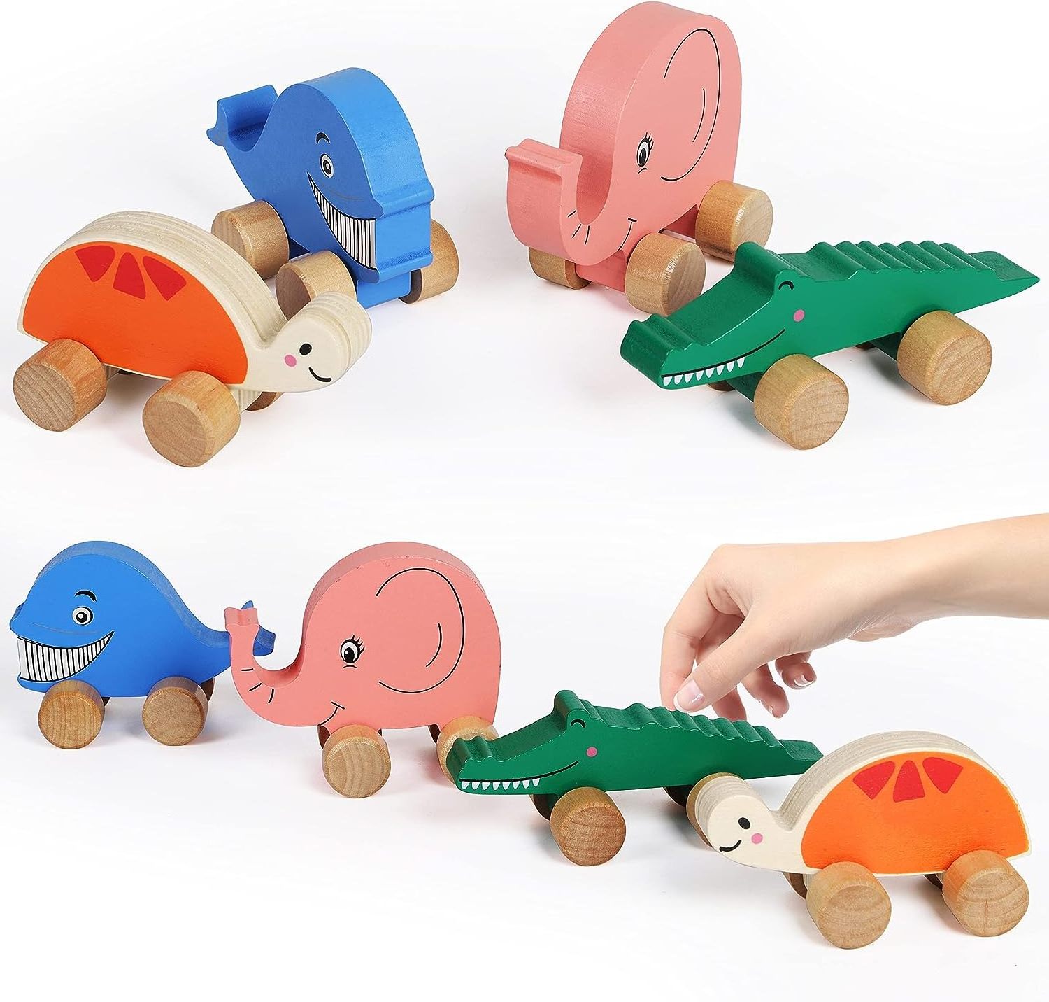 Wooden Cars for Toddlers Animals on Wheels Vehicles Sensory Grasping Motor Skill Toy Push and Go First Trucks for Baby 12 Months