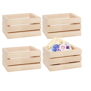 4 Pack Mini Rustic Wooden Crates, Decorative Crates Unfinished Wood Box, Crate Storage Box for Kitchen