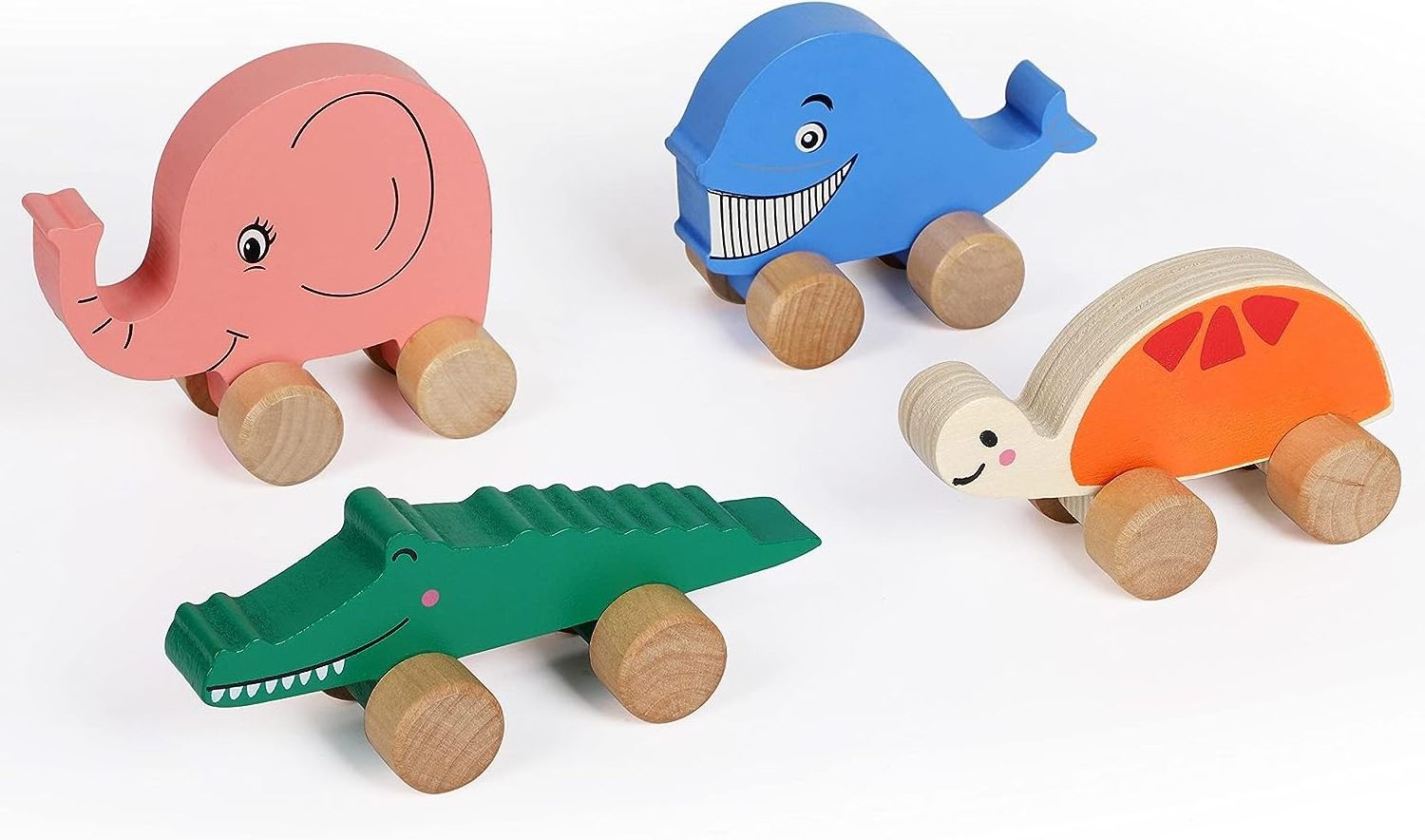 Wooden Cars for Toddlers Animals on Wheels Vehicles Sensory Grasping Motor Skill Toy Push and Go First Trucks for Baby 12 Months