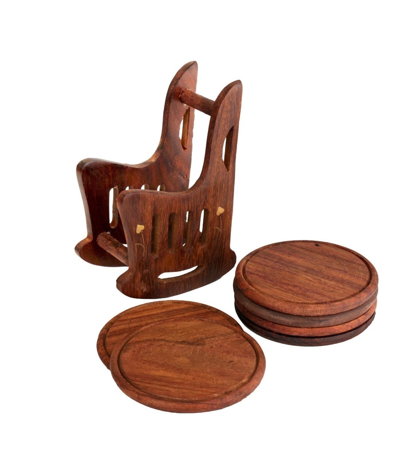 Set of 6 Wooden Coasters with Chair Shape Holder for Tea Coffee Beer Wine Glass Drinks Table Top Protection for Any Table