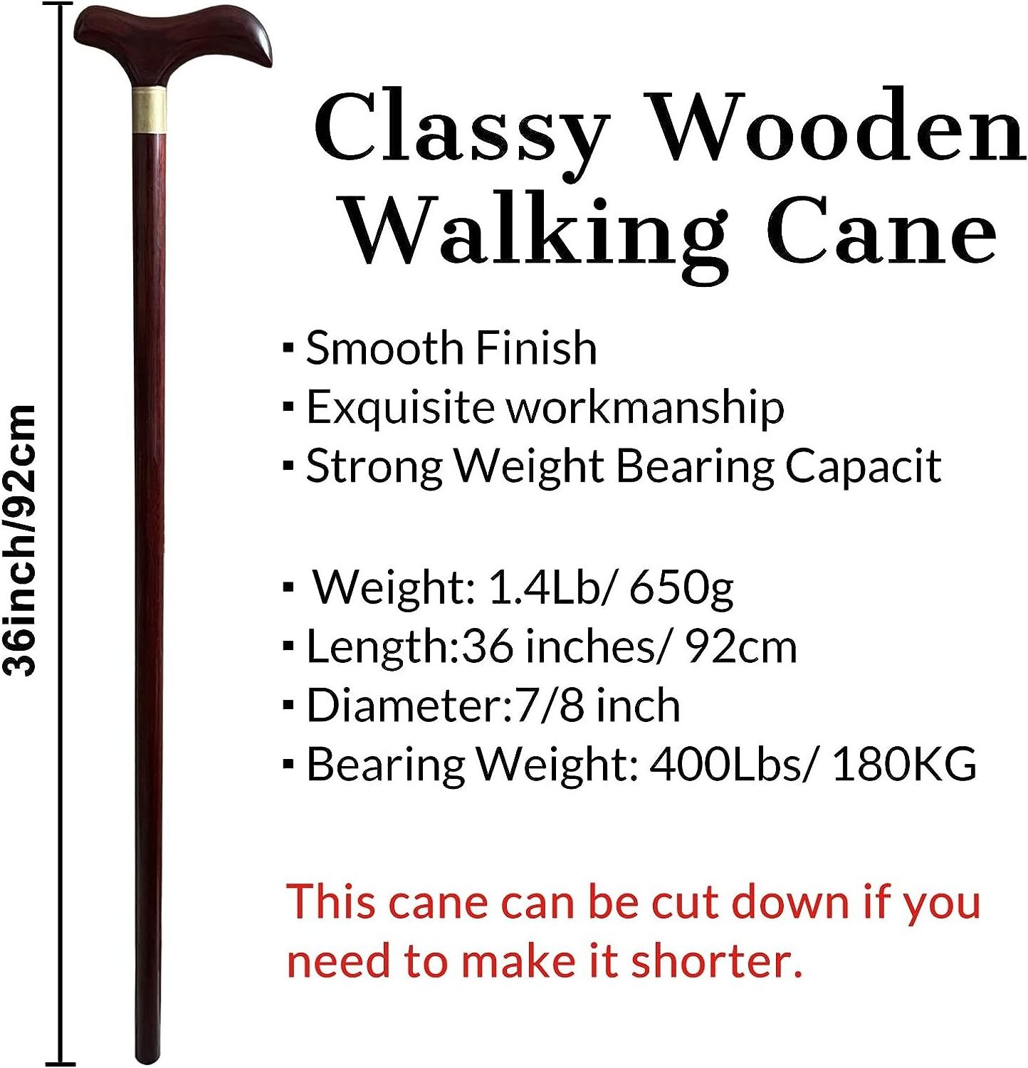 Handmade Wooden Walking Cane for Men Women Classy Stylish Wood Walking Sticks with Wrist Strap and Rubber Tips Heavy Duty