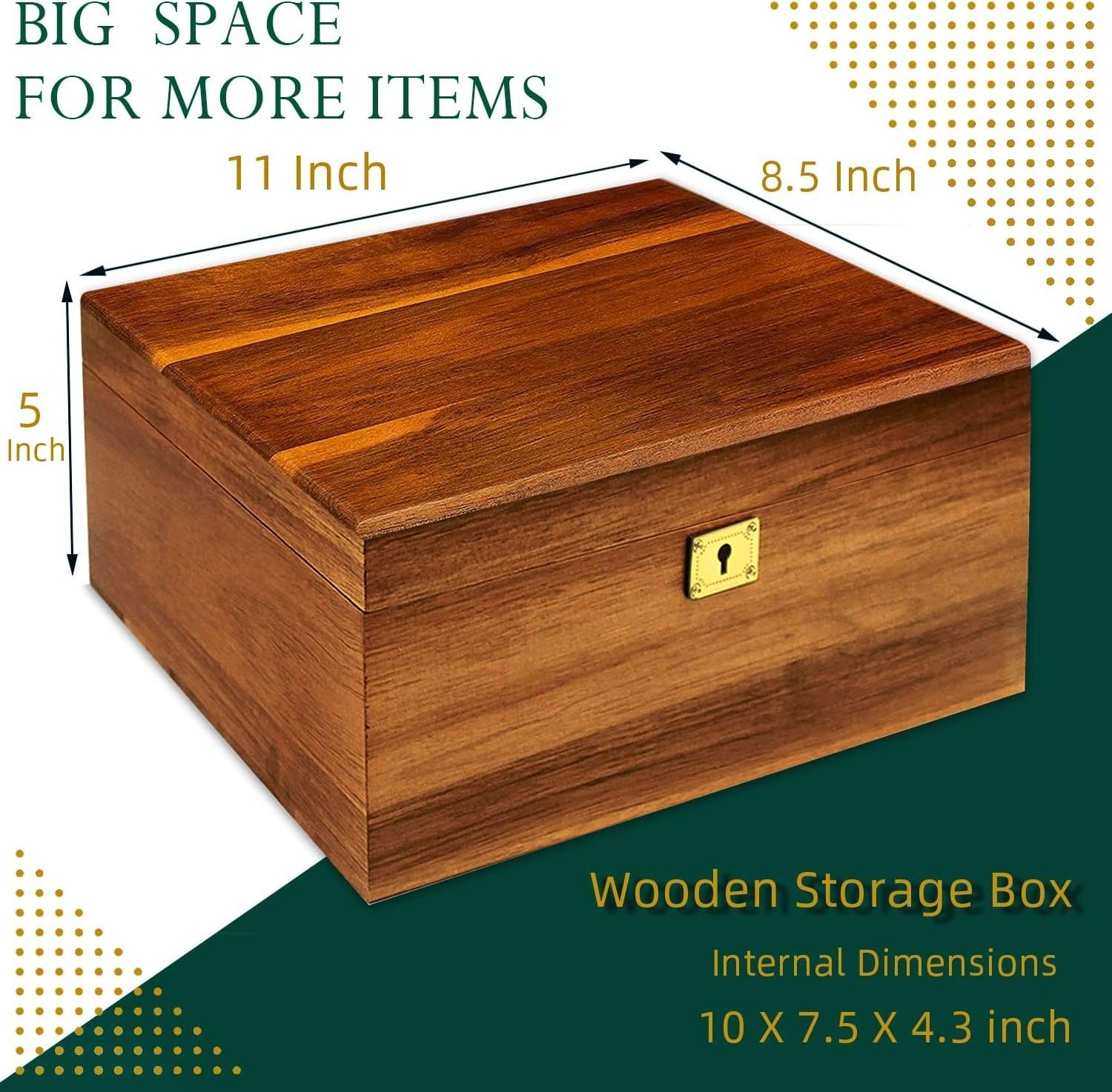 Wooden Storage Box with Hinged Lid and Locking Key Large Premium Solid Acacia Keepsake Chest Box -Storage Space to Organize