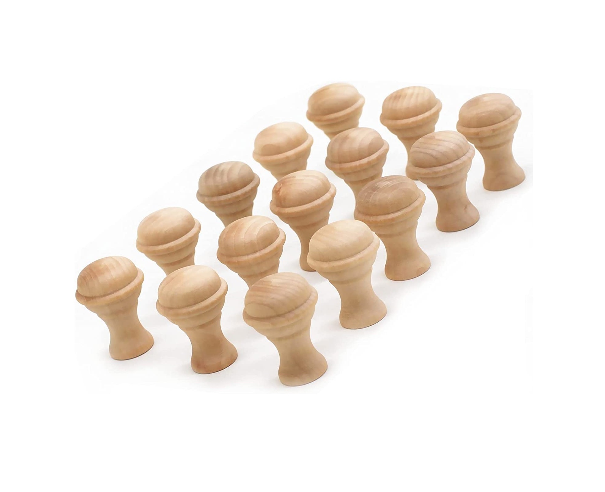 15PCS Mushroom Shape Wood Unfinished Cabinet Furniture Drawer Knobs Pulls Handles (Diameter: 1-3/8 Inches Height: 2 Inch)