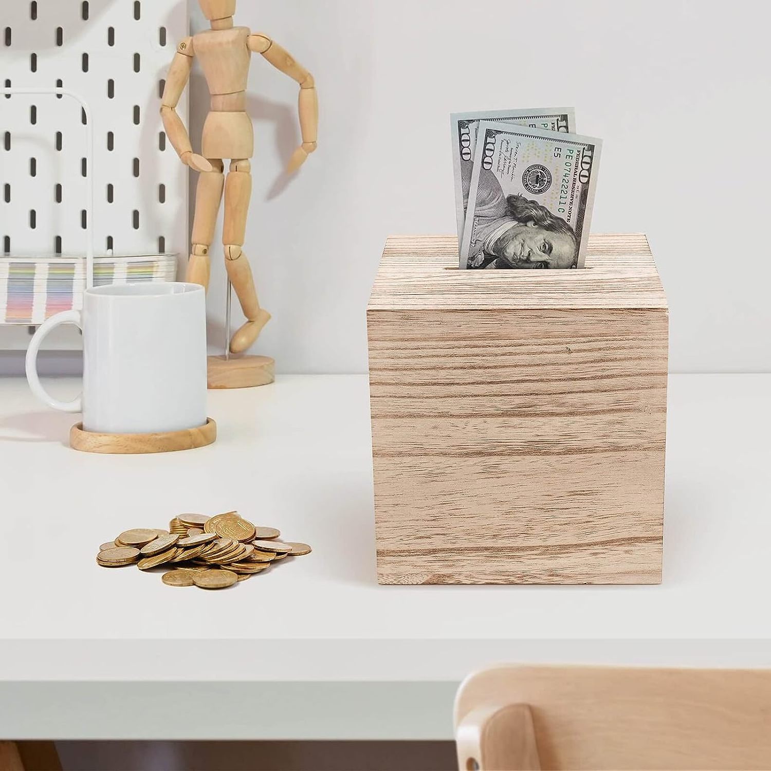 Piggy Bank for Adults Creative for Real-Money Natural Wood Money Box Can Only Save The Piggy Bank That Cannot be Taken Out