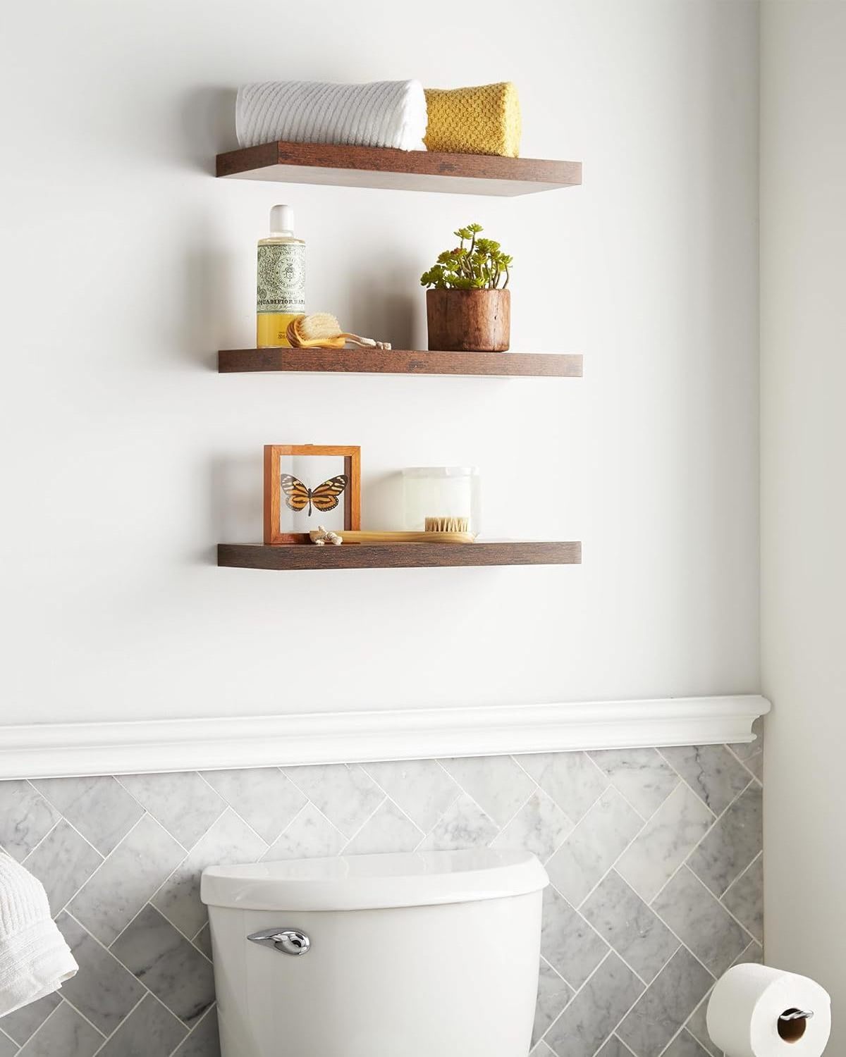 Floating Shelves Wall Mounted Rustic Wood Shelves for Bathroom Bedroom Living Room Kitchen Small Hanging Shelf for Books/Storage