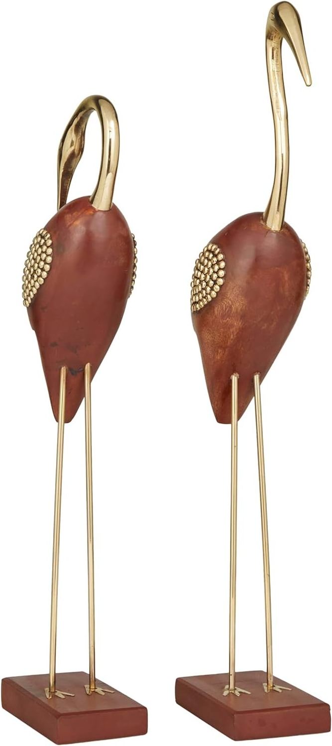 Mango Wood Bird Sculpture Set of 2  Brown