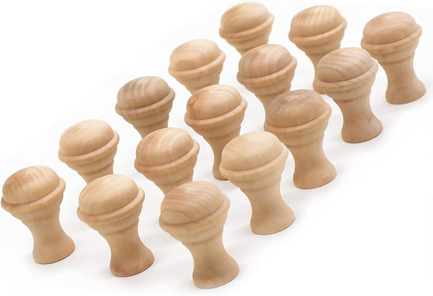 15PCS Mushroom Shape Wood Unfinished Cabinet Furniture Drawer Knobs Pulls Handles (Diameter: 1-3/8 Inches Height: 2 Inch)