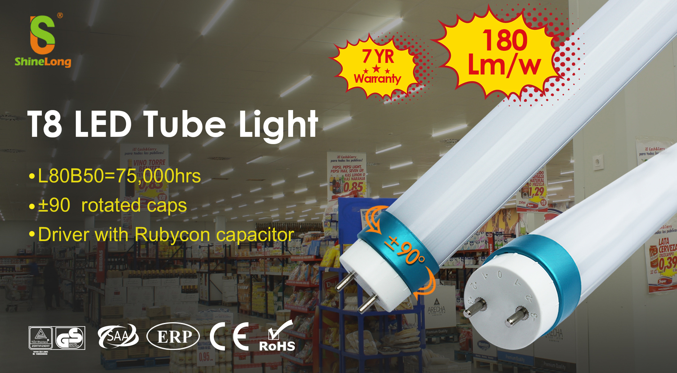 High brightness 200lm/w 7 years warranty 120cm 4ft 18w T8 Led Tube Light replace fluorescent lamps tubes Lights milky PC cover