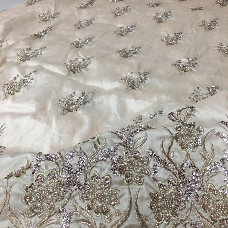 best selling bamboo embroidery fabric with hand beaded sequined lace fabric for clothing or dress