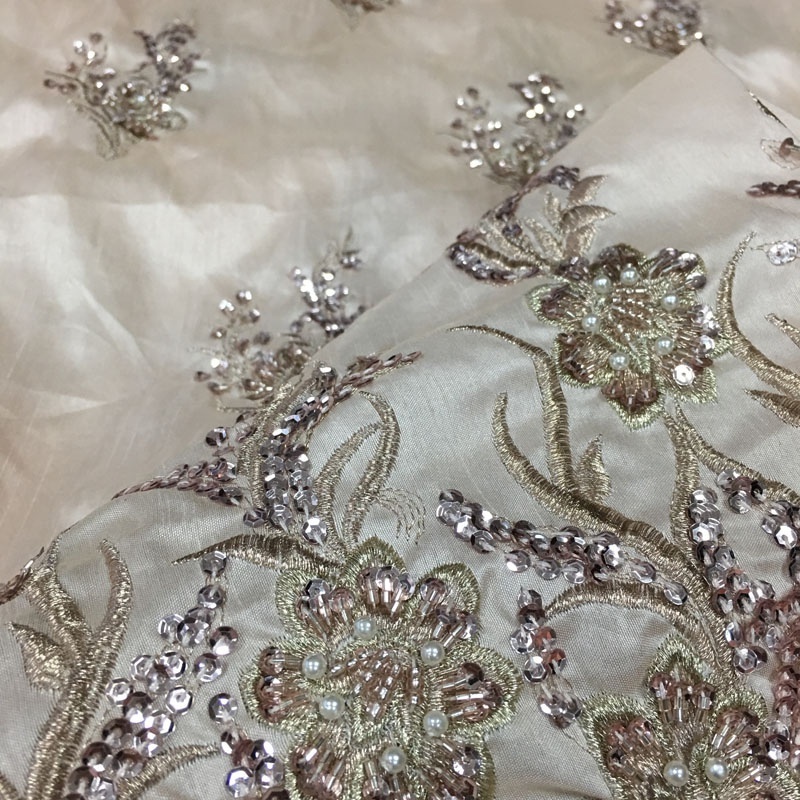 best selling bamboo embroidery fabric with hand beaded sequined lace fabric for clothing or dress